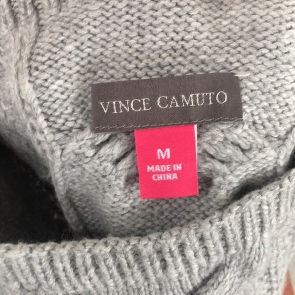 Vince Camuto Cable Stitch 3/4 Sleeve Mock Neck Relaxed Fit Mixed Knit Sweater - Picture 12 of 12